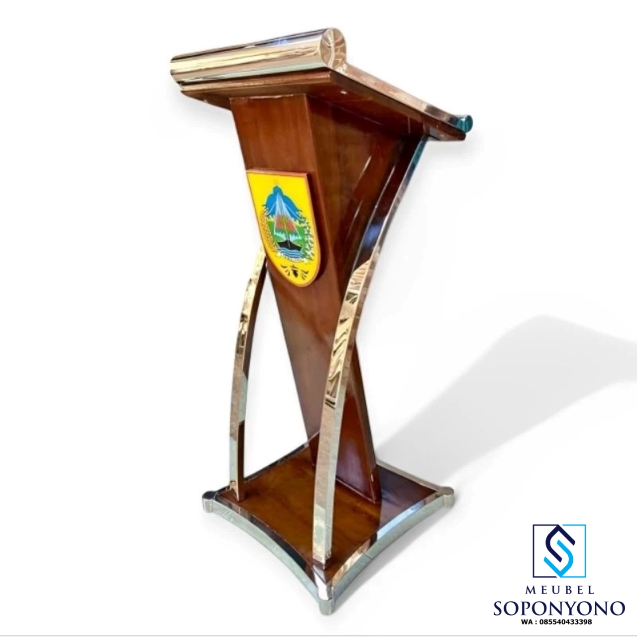 Podium Pidato Minimalis Stainless Kayu Jati Solid