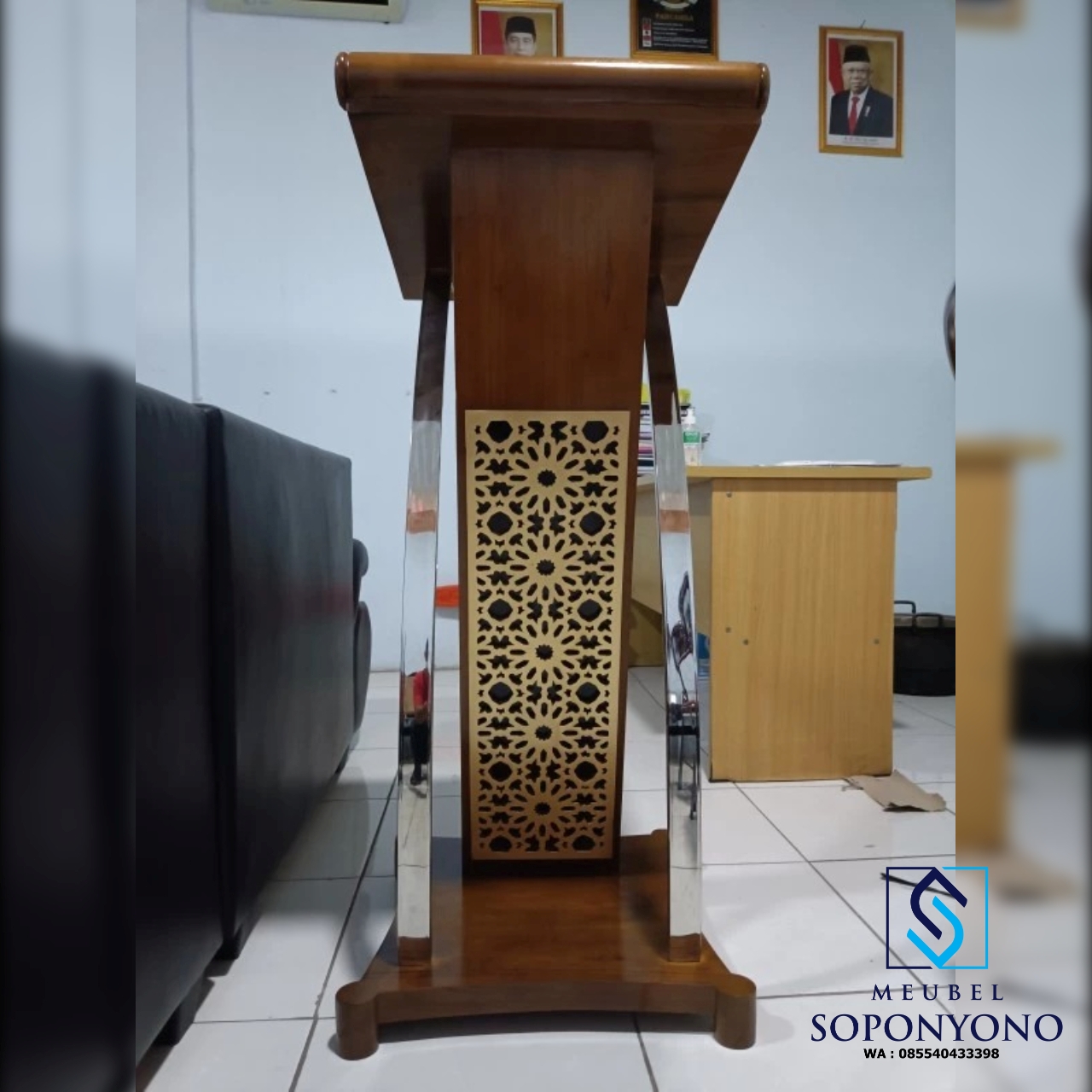 Podium Pidato Stainless Minimalis Jati Jepara